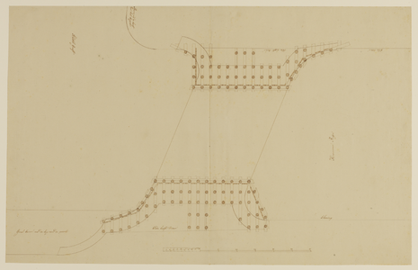 216182 Plattegrond van de fundering voor een nieuwe brug over de Kromme Rijn bij de Stadsbuitengracht te Utrecht.